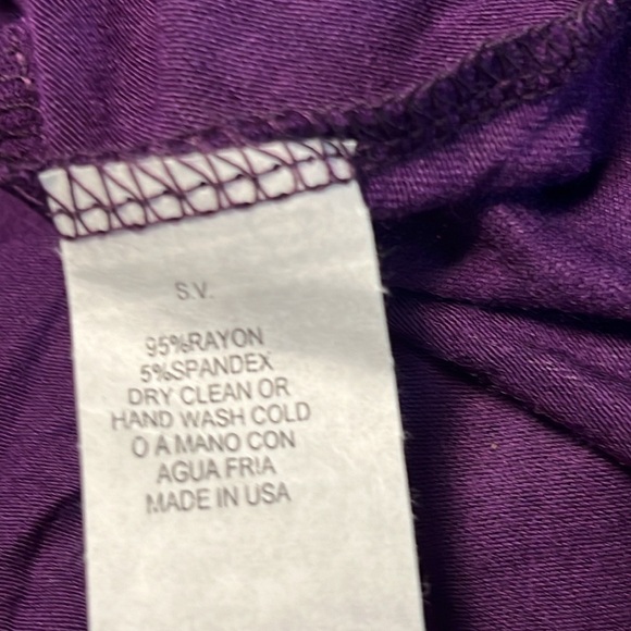PURPLE RAYON CRISSCROSS V-NECK 3/4 SLEEVE XL FLOWY BLOUSE - Picture 7 of 8